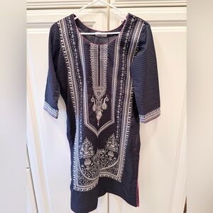 Elegant Black and White Embroidered Dress